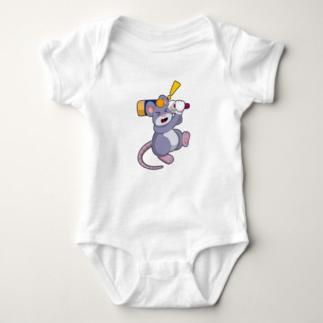 Mouse at Cricket with Cricket bat Baby Bodysuit (Front)