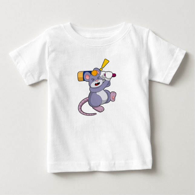 Mouse at Cricket with Cricket bat Baby T-Shirt (Front)