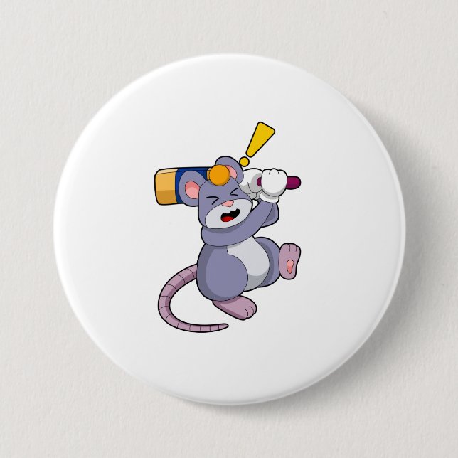 Mouse at Cricket with Cricket bat Button (Front)