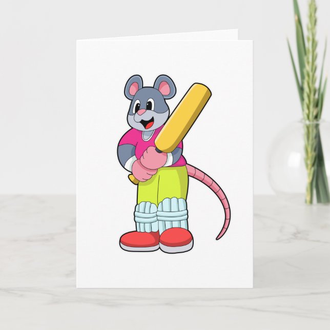 Mouse at Cricket with Cricket bat Card (Front)