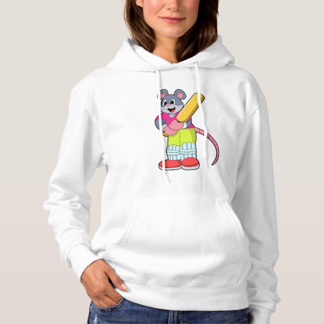 Mouse at Cricket with Cricket bat Hoodie (Front)