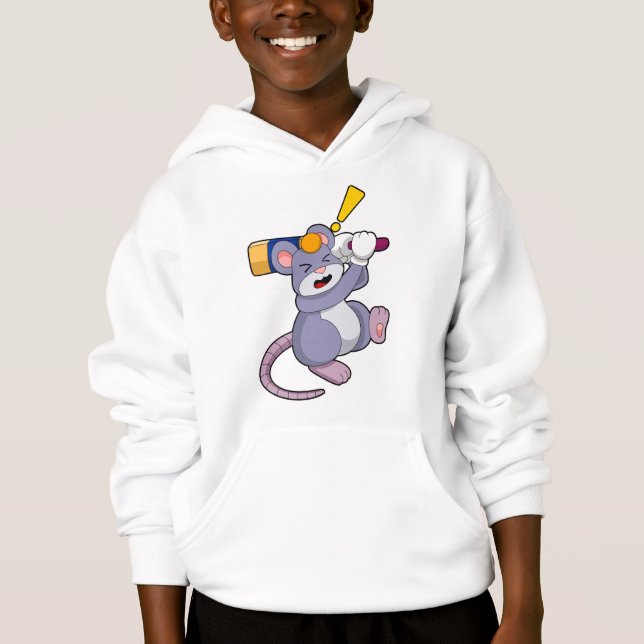Mouse at Cricket with Cricket bat Hoodie (Front)