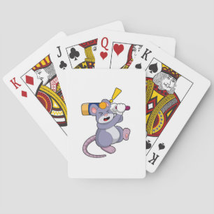Mouse at Cricket with Cricket bat Poker Cards
