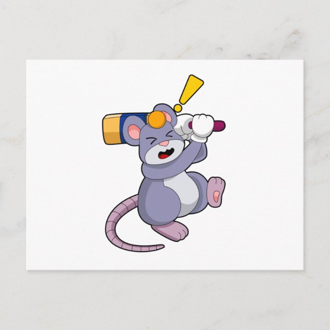 Mouse at Cricket with Cricket bat Postcard (Front)