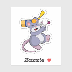 Mouse at Cricket with Cricket bat Sticker