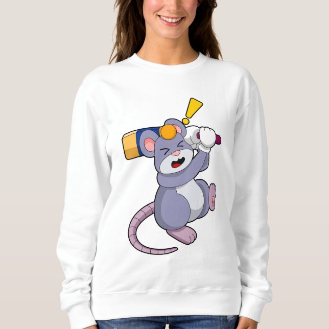 Mouse at Cricket with Cricket bat Sweatshirt (Front)