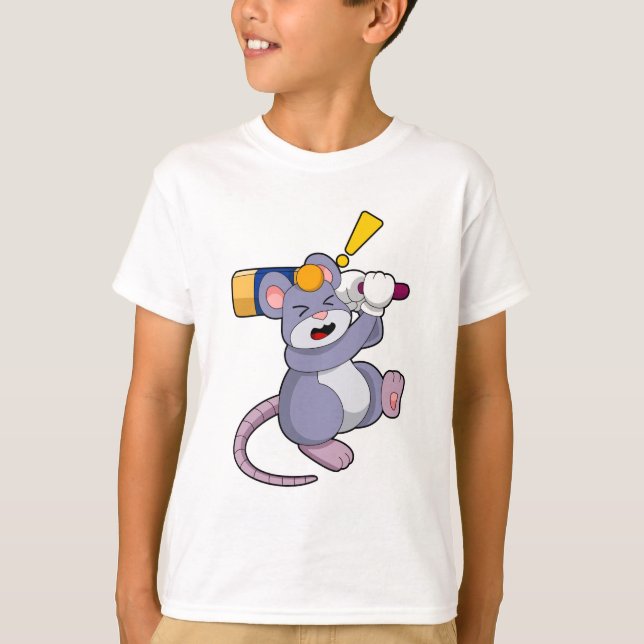 Mouse at Cricket with Cricket bat T-Shirt (Front)