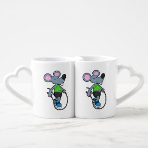 Mouse at Fitness with Rope Coffee Mug Set