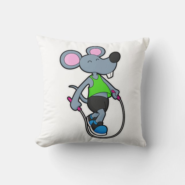 Mouse at Fitness with Rope Throw Pillow (Front)