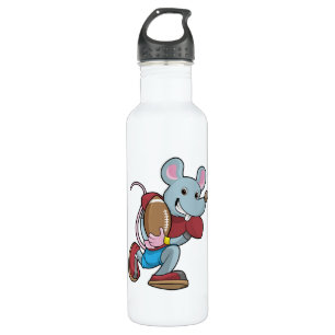 Mouse at Football with Equipment Stainless Steel Water Bottle
