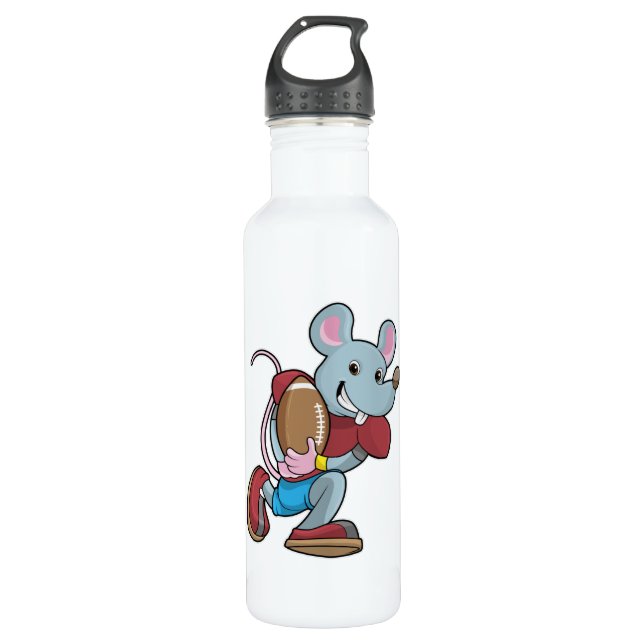 Mouse at Football with Equipment Stainless Steel Water Bottle (Front)
