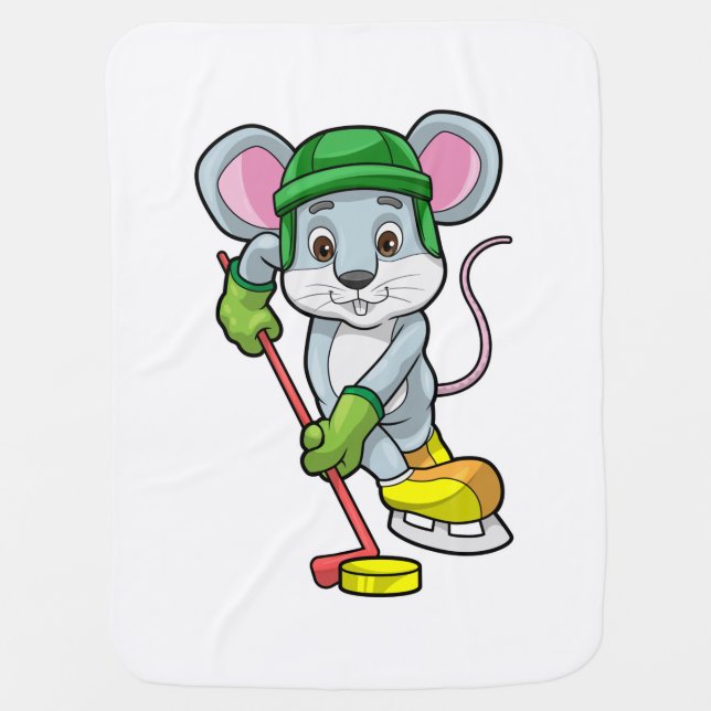 Mouse at Ice hockey with Hockey stick Baby Blanket (Front)