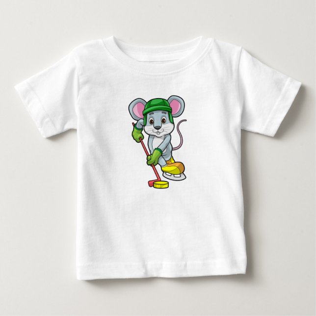 Mouse at Ice hockey with Hockey stick Baby T-Shirt (Front)