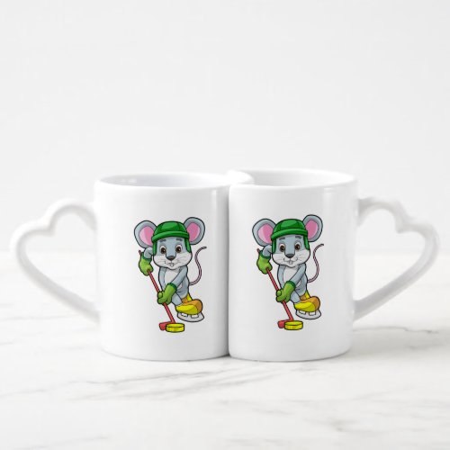 Mouse at Ice hockey with Hockey stick Coffee Mug Set