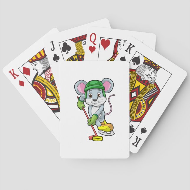 Mouse at Ice hockey with Hockey stick Poker Cards (Back)