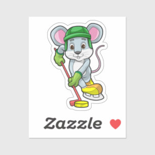 Mouse at Ice hockey with Hockey stick Sticker