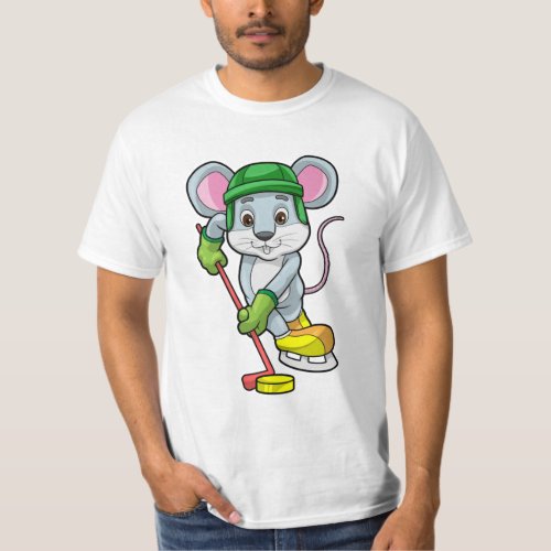 Mouse at Ice hockey with Hockey stick T_Shirt