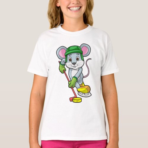 Mouse at Ice hockey with Hockey stick T_Shirt
