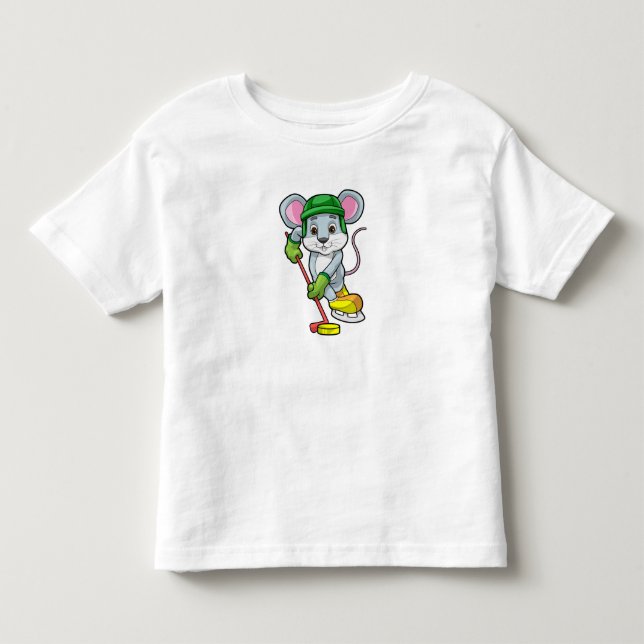 Mouse at Ice hockey with Hockey stick Toddler T-shirt (Front)
