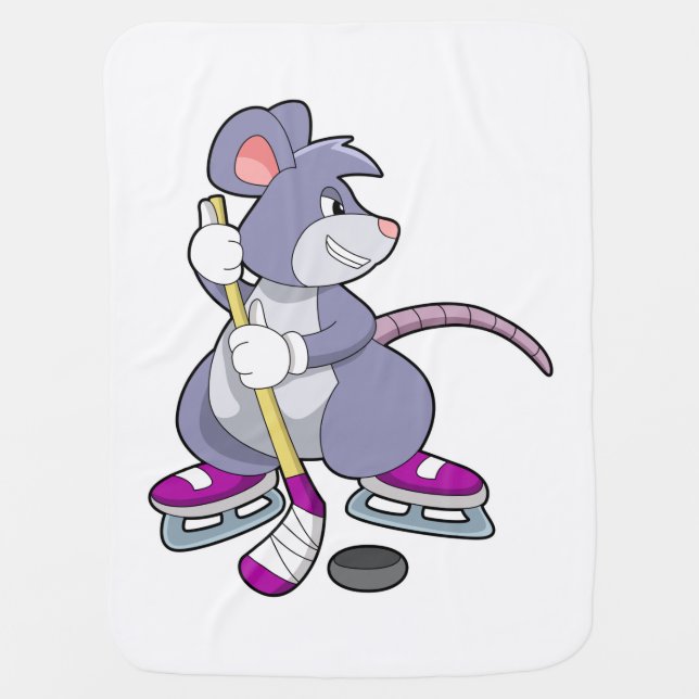 Mouse at Ice hockey with Ice hockey stick Baby Blanket (Front)