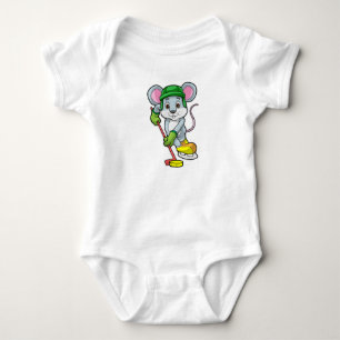 Mouse at Ice hockey with Ice hockey stick Baby Bodysuit
