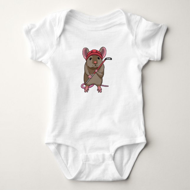 Mouse at Ice hockey with Ice hockey stick Baby Bodysuit (Front)