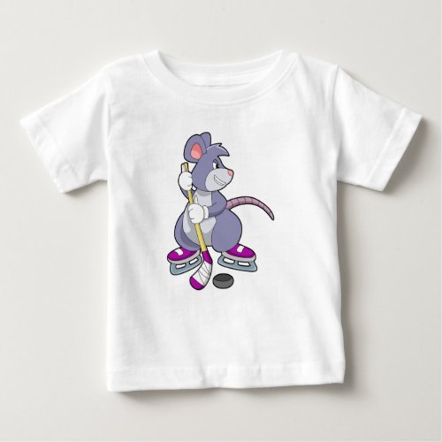 Mouse at Ice hockey with Ice hockey stick Baby T_Shirt