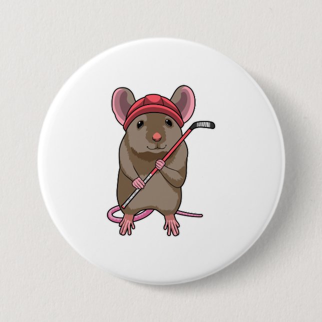 Mouse at Ice hockey with Ice hockey stick Button (Front)