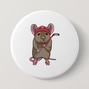 Mouse at Ice hockey with Ice hockey stick Button