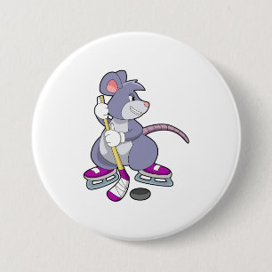 Mouse at Ice hockey with Ice hockey stick Button