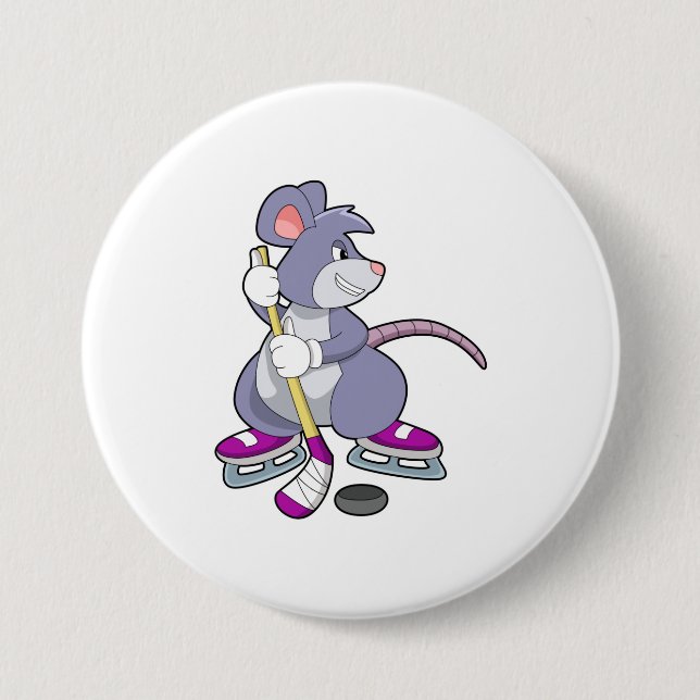Mouse at Ice hockey with Ice hockey stick Button (Front)