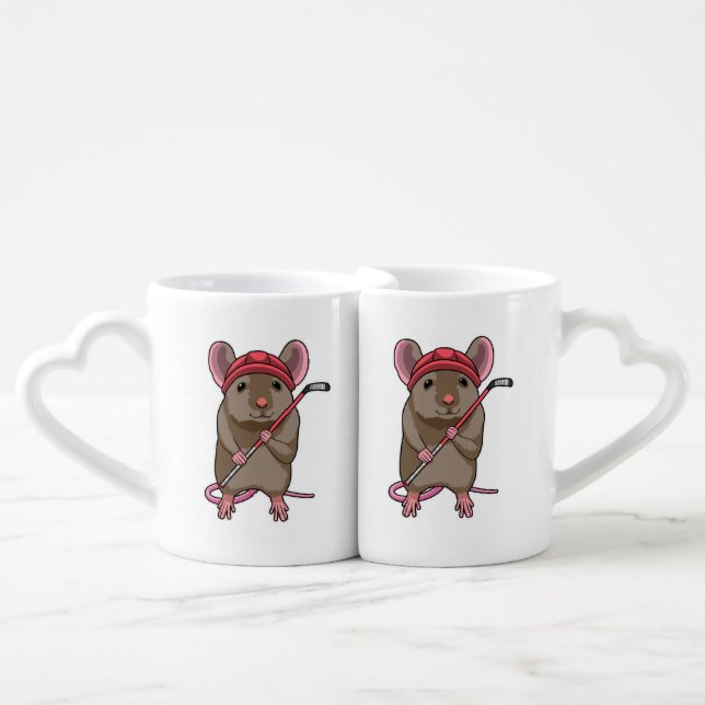 Mouse at Ice hockey with Ice hockey stick Coffee Mug Set (Front Nesting)