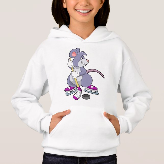 Mouse at Ice hockey with Ice hockey stick Hoodie (Front)