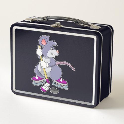 Mouse at Ice hockey with Ice hockey stick Metal Lunch Box