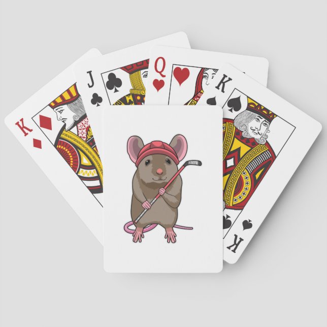 Mouse at Ice hockey with Ice hockey stick Poker Cards (Back)