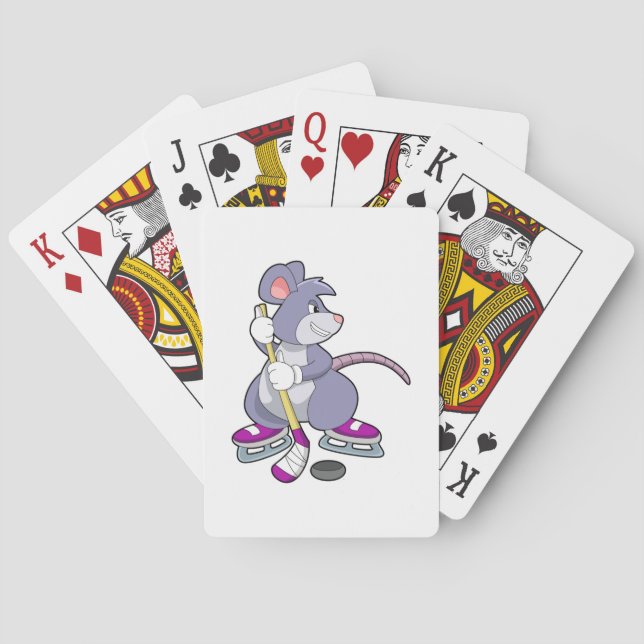 Mouse at Ice hockey with Ice hockey stick Poker Cards (Back)