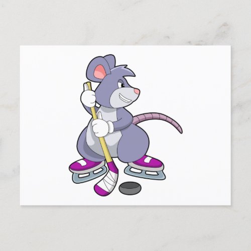 Mouse at Ice hockey with Ice hockey stick Postcard