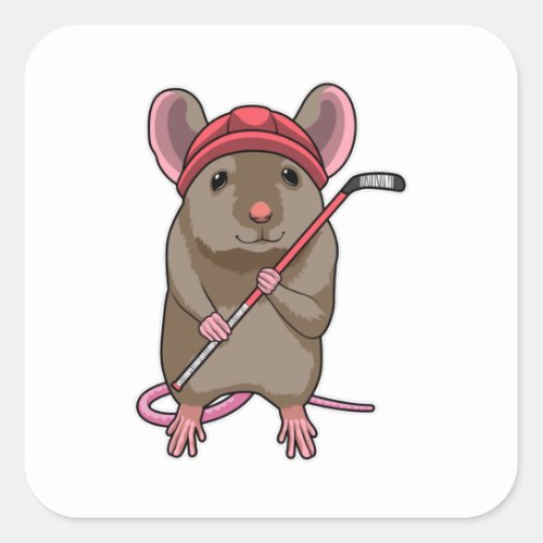 Mouse at Ice hockey with Ice hockey stick Square Sticker