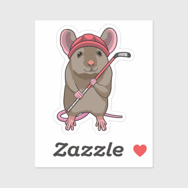 Mouse at Ice hockey with Ice hockey stick Sticker (Sheet)