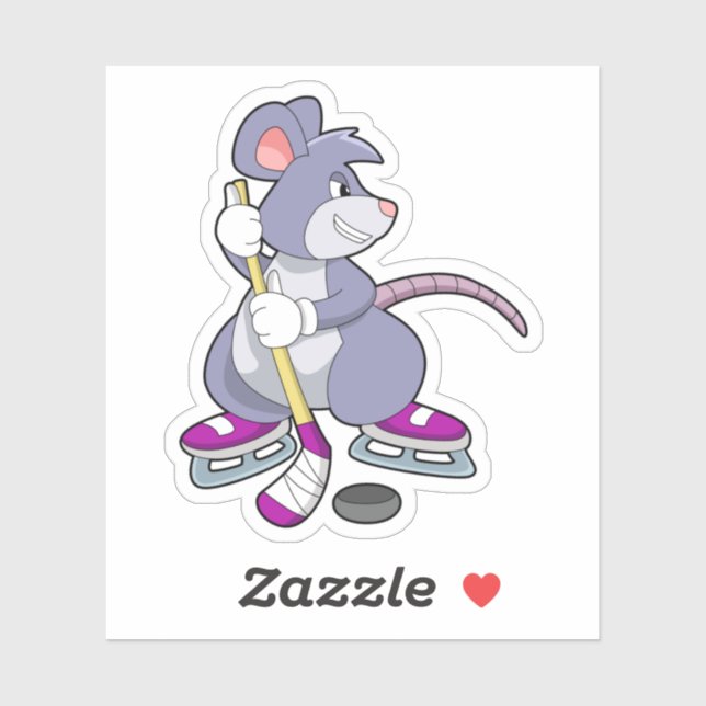 Mouse at Ice hockey with Ice hockey stick Sticker (Sheet)