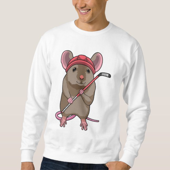 Mouse at Ice hockey with Ice hockey stick Sweatshirt (Front)