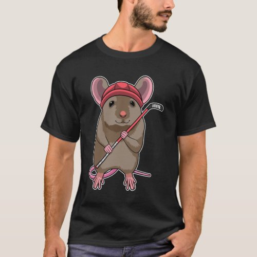 Mouse at Ice hockey with Ice hockey stick T_Shirt