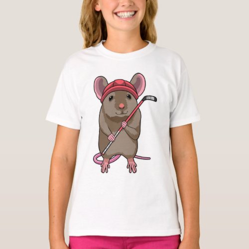 Mouse at Ice hockey with Ice hockey stick T_Shirt