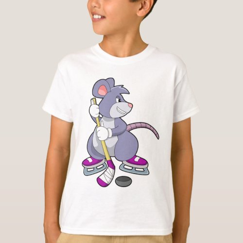 Mouse at Ice hockey with Ice hockey stick T_Shirt