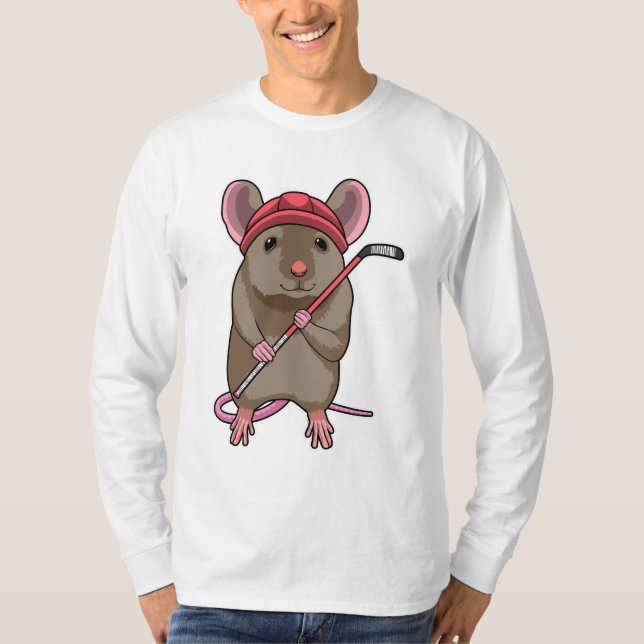 Mouse at Ice hockey with Ice hockey stick T-Shirt (Front)