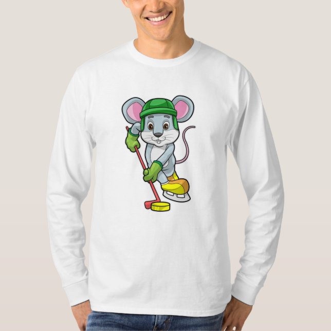 Mouse at Ice hockey with Ice hockey stick T-Shirt (Front)