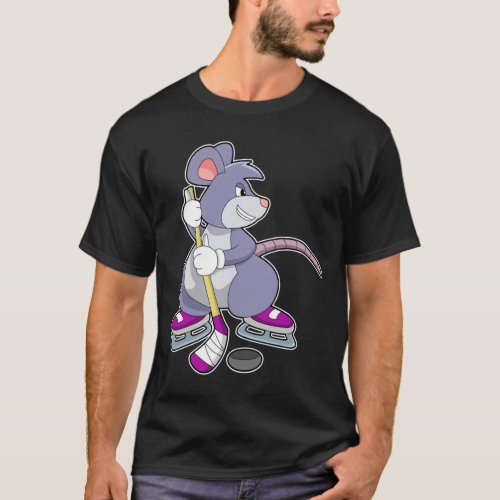 Mouse at Ice hockey with Ice hockey stick T_Shirt