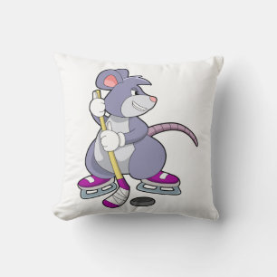 Mouse at Ice hockey with Ice hockey stick Throw Pillow