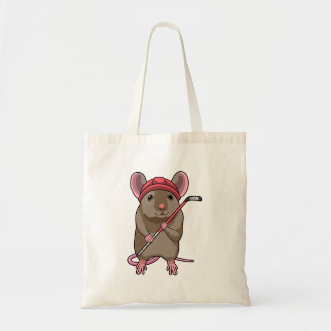 Mouse at Ice hockey with Ice hockey stick Tote Bag (Front)