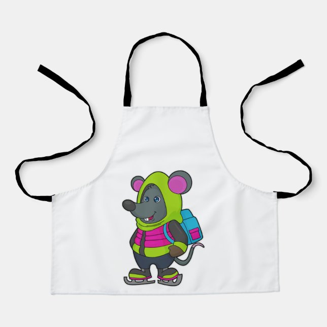 Mouse at Ice skating with Ice skates & Backpack.pn Apron (Front)